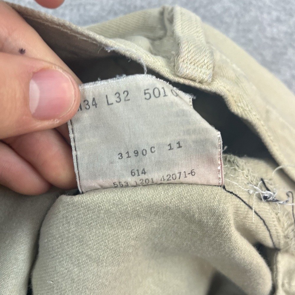Levis 501 Jeans Mens 32x30 Vintage Made USA Tan khaki Button Fly Straight 1999 - Picture 8 of 16